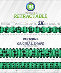 Expandable garden hose, 75 ft, green and black braided exterior for lawn and patio.