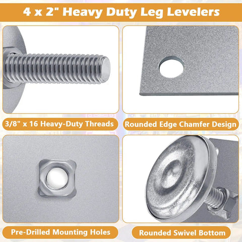 Heavy Duty 2 Inch Leg Levelers Set With Square Mounting Plates For Arcade Cabinets And Pinball Machines Four Pack Rounded Swivel Floor Protectors