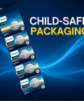 Heavy Duty 5 Pack CR2016 3V Lithium Coin Batteries Boasting A Rock Solid Ten Year Shelf Life And Totally Leak Free Design keeps child-safe packaging.