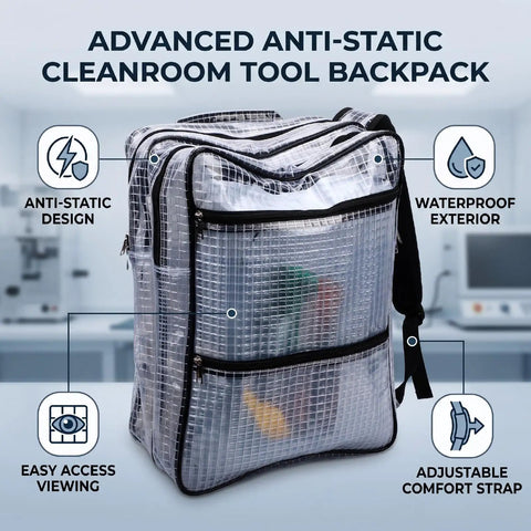 Badass Clear Pvc Engineer Tool Backpack Featuring Quick Access Grid Pockets Anti Static Waterproof Construction with adjustable straps.