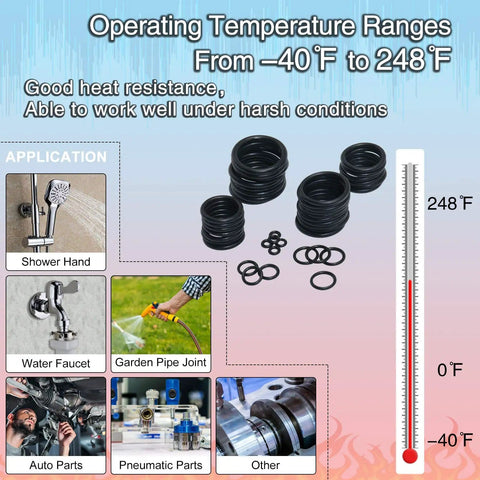 740 Piece Universal O Rings Set In 24 Sizes With 4 Tools For Faucet Plumbing Automotive Repair Nitrile Rubber O Ring Kit For Seals Leaks Pumps And Machinery with temperature range chart