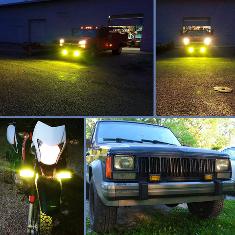 Beefed Up 2 Pack 5 Inch Yellow LED Light Bar Kits, 72W 10800 Lumens Flood Beam Fog Driving Lamps on various vehicles