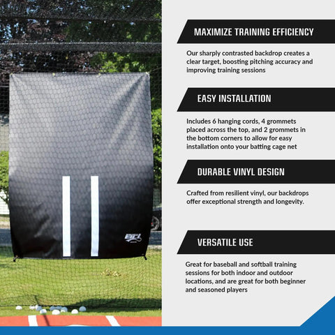 5 x 7 Ft Vinyl Backdrop For Batting Cages With Net Backstop And Pitching Hitting Shield, displayed in outdoor setting