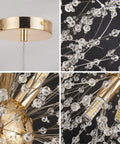 Gold Modern Dandelion Chandelier Pendant Light Fixtures Dope Nine Light Firework Crystal Semi Flush Mount Ceiling Light For Dining Room G9 Sockets Bulbs Not Included Sparkling Contemporary Gold Decor