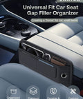 Premium Leather Car Seat Gap Filler Organizer For Universal Fit In Center Console With Card Slots and Stash Space, Black