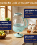 Super Fast Boil Electric Glass Kettle 1.2L 1200W With Adjustable Temperature Control And Keep Warm Mint Finish on a countertop