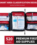 Open 520 Piece Premium First Aid Kit For Home Car Travel Camping Hiking And School With 520 Essential Medical Supplies visible