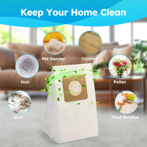 Nine Pack Style 7 Vacuum Bags For Bissell PowerForce Uprights And PowerGlide Models with images of dust and allergens