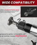 Close-up of Five Piece Smoothing Air Hammer Bits Kit With 10mm Shank fitted in pneumatic tool, highlighting spring-loaded feature.