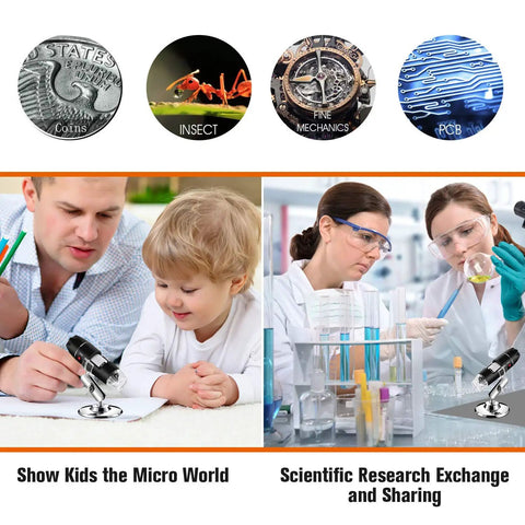 Handheld Digital Microscope 40X To 1000X With 8 LED Endoscope Camera Carrying Case And Solid Metal Stand Compatible With Android Windows 7 8 10 11 Linux Mac Not For iPhone iPad Great For Tiny Details And Gearheads, used for coins, insects, and PCB inspection