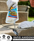Man applying Tough As Nails Concrete Crack Sealant And Fast Cure Waterproof Patch Filler For Driveways And Garages With All Season Grey Caulk to stone steps.