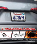 Matte Black Stainless Steel License Plate Frames For Front And Rear Mounting, Slim 4 Hole Design, installed on a car