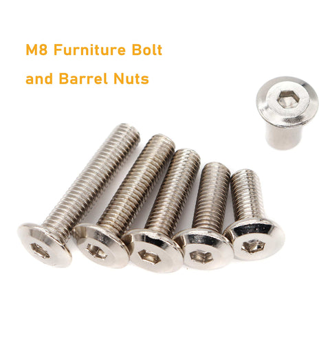 Rivet Countersunk Hex Socket Bolts and Hex Head Barrel Nuts Kit showing nickel plated M8 fasteners of various lengths