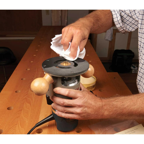 Heavy Duty CNC Milled Acetal Resin Router Baseplate Designed For Bosch 1617 Fixed Base Workshop Rigs during maintenance.