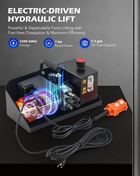 Electric-driven hydraulic lift system for Beefy 7000-Lb Portable Car Lift With Auto Lock, Four-Post Heavy-Duty Design
