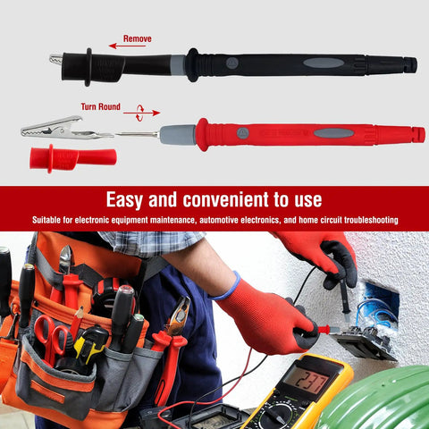 Long Silicone Multimeter Test Leads Kit With 56 Inch Flexible Probes 1000V 20A Safety Rated shown with probe and grip details