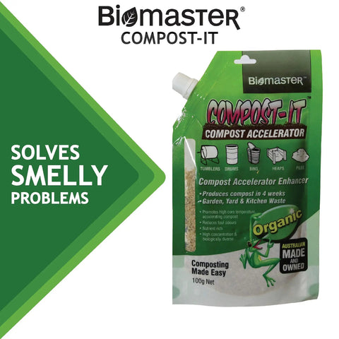 Biomaster Compost-It 100g spout pack, compost accelerator for quick, odor-free composting