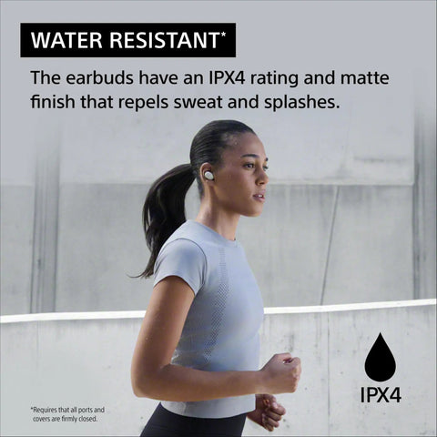 Woman jogging wearing WF-1000XM6 True Wireless Earbuds With Top Notch Noise Canceling And Studio Quality Sound, Black, in matte finish.