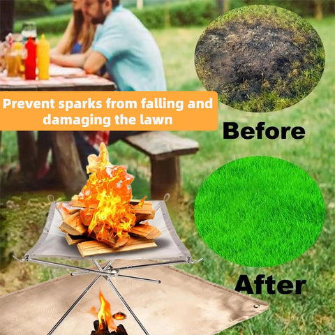 22 Inch Outdoor Folding Fire Pit For Camping And Backyard Fun, Upgraded 304 Stainless Mesh BBQ Fire Bowl preventing lawn damage