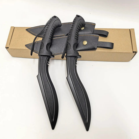 Plastic Practice Knife Set 12 Inch Polypropylene Nepalese Style Tanto Training Blades With PU Sheath Two Pack For Props