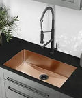 Rivage 32 Inch By 19 Inch Undermount Kitchen Sink Stainless Steel Rose Gold PVD Finish Deep 10 Inch Basin installed