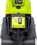 Close-up of control panel on 15 Amp Corded Electric Garden Chipper With Collection Bin For Branches Up To 1.8 Inches Power Through Sticks And Brush For Easy Yard Cleanup No Gas Or Fumes