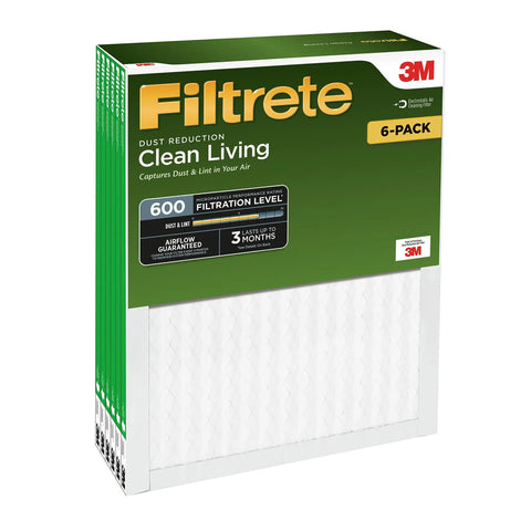 Clean Living Dust Reduction Air Filter For AC And Furnace MPR 600 16 X 25 X 1 Inches 6 Pack packaging front view