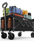 Lightweight Foldable Wagon With 360 Degree Wheels And Flexible Handle, 220 Lb Load Capacity, carrying bags and equipment