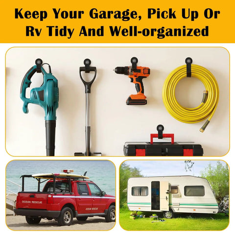 Heavy Duty Magnetic Hooks Strap Four Pack Magnetic Tool Holder Strap No Drill Garage Organizer For Cables Ropes Extension Cords Holds Twenty Pounds Per Hook Two Point Five Inch Magnet For Workshop RV Truck
