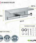 Sturdy Dual Roll Toilet Paper Holder With Shelf Wall Mount In Brushed Stainless Steel No Fuss Bathroom Dispenser With Phone Shelf