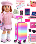 18 Inch Doll Travel Play Set With Luggage Case Clothes Shoes Bag Sunglasses Camera Passport Notebook Phone And More Accessories