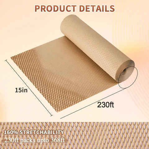Honeycomb Packing Paper Bubble Wrap Roll 15 Inch By 230 Foot Eco Friendly Cushioning For Moving And Shipping Packing Supplies Unrolled