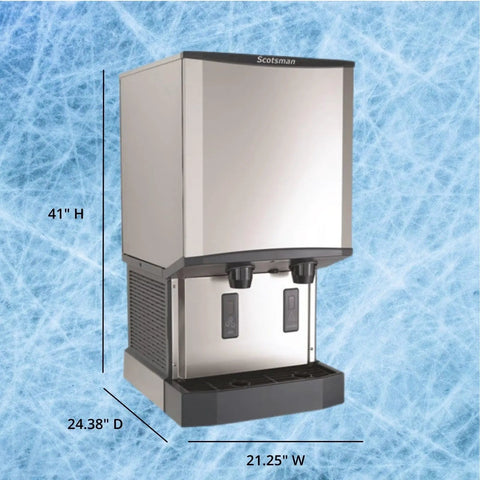 Heavy Duty Countertop Nugget Ice Maker And Touchfree Water Dispenser features a stainless steel finish and two dispensing nozzles.