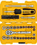 One Quarter Inch Drive 50 Piece Mechanics Tool Set With DirectTorque Technology open in yellow case, showing sockets and ratchet