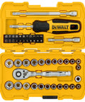 Fifty Piece Mechanics Tool Set With Three Eighths Inch Drive Full Polish Chrome Five Degree Arc Swing Includes Wrenches And Sockets.