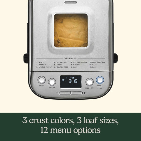 Stainless Steel Automatic Bread Maker With 12 Menu Presets 3 Crust Colors And 3 Loaf Sizes Up To 2 Lb