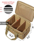 Open Rugged 18L Camping Storage Bag With Tactical Utility Tote Water Resistant 600D Nylon Organizer in khaki showing compartments