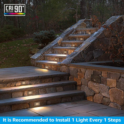 Pebble Grey 120V LED Step Lights Pack Of 6, 5W Dimmable From 5 To 100 Percent, 3CCT 3000K 4000K 5000K, lighting stone steps outdoors