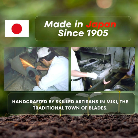 Artisans crafting Japanese Weeding Sickle Kama For Fast Garden Cleanup, curved blade forged in traditional Miki, Japan.