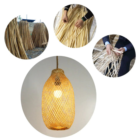 Rustic Bamboo Lamp Cage Pendant Light Shade With Included Dimmable 40W LED Bulb, handwoven bamboo basket design process
