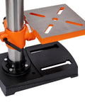 Base of 10 Inch Benchtop Drill Press With 12 Variable Speeds Ranging From 380 To 3130 Rpm showing solid metal construction and stability.