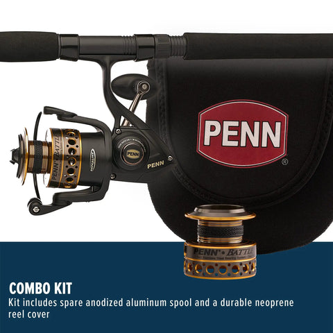 Battle Spinning Reel And Fishing Rod Combo Kit With Spare Spool And Reel Cover For Saltwater Fishing, 6000 Size, close-up view