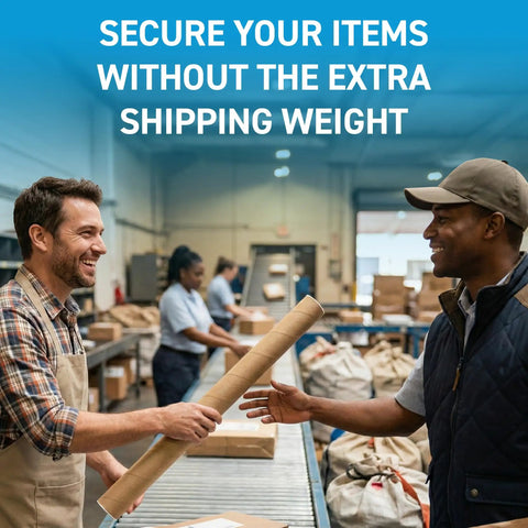 Warehouse staff using Pro Grade Kraft Mailing Tubes 2.5 By 36 Inch With Caps Pack Of 6 Heavy Duty Recyclable Round Cardboard Shipping Tubes