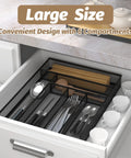 Durable Metal Mesh Silverware Organizer for Kitchen Drawers, Large 6 Compartment Flatware Tray, Utensil Drawer Organizer in Black