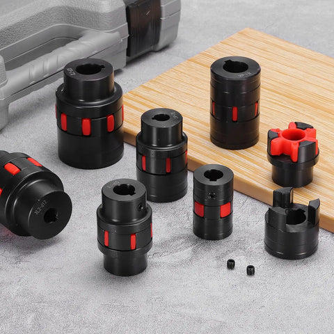 Flexible Jaw Shaft Coupling For 12mm To 15mm Bore, 40mm Diameter 45 Steel Motor Connector, High Torque Shaft Coupler For 3D Printers, CNC Machines, Servo And Stepper Motors, black flexible jaw couplings with red spiders