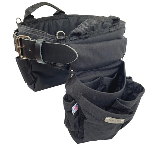 Electrician Tool Belt Set Max Combo with Comfort Back Support and Leather Belt Buckle, double locking rivets visible