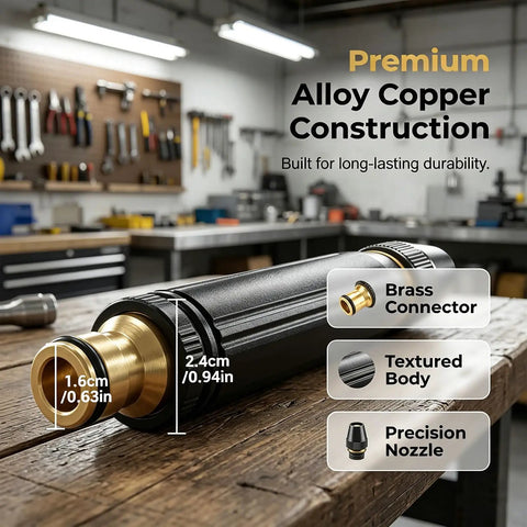 High Pressure Car Wash Water Gun With Booster Nozzle featuring premium alloy copper construction with brass connector and precision nozzle.