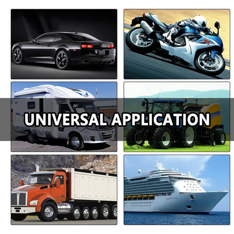 Image showing universal application of Two Inch 12V Fuel Gauge Kit With Nut And Bracket 240 to 33 Ohm Boat Gauge on various vehicles.