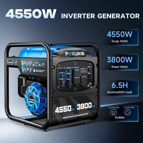 4550 Watt Portable Inverter Generator For Home Use Open Frame Gas Powered Quiet Lightweight Emergency Backup EPA Compliant Eco Mode