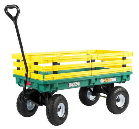 Tough Plastic Garden Wagon With Removable Side Racks And Pneumatic Tires D Handle Steering And 300 Pound Capacity For Gardening Landscaping And Yard Work A Versatile Utility Cart For Tools Soil Plants And More